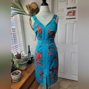 Stunning Ted Baker Jordja Turquoise Blue and Red Bodycon Dress NWT, size Large